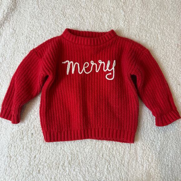 Old Navy Other - Old Navy 6-12 Months Merry Christmas Sweater Red White Embroider Baby Girl Boy